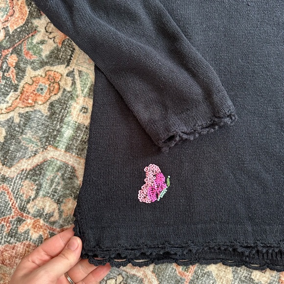 Vintage Sequined Butterfly Heart Sweater Grandmacore Glam Whimsical Eclectic - Picture 4 of 7